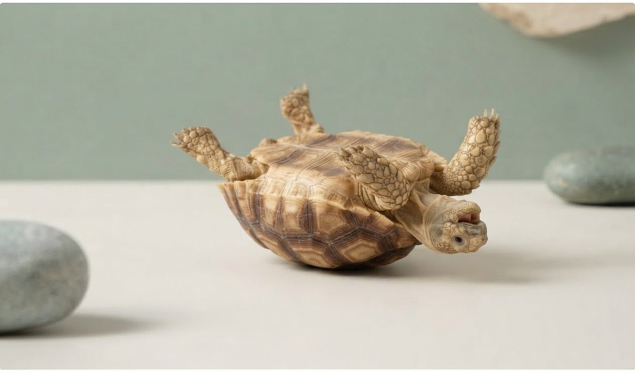 Emergency alert photo of an upside-down tortoise